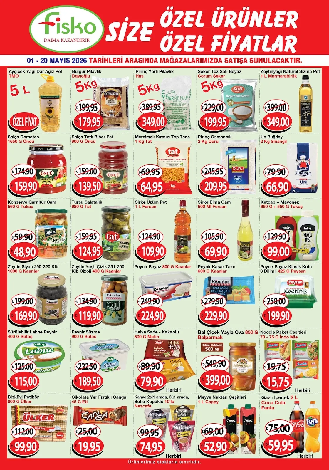Fiskomar Fiskomar 1 Mayıs 2026 Aktüel Kataloğu sayfa 1: Tat Kirmizi Futbol Mercimek 1 Kg, Tukas Ketcap + Mayonez 650 G + 550 G