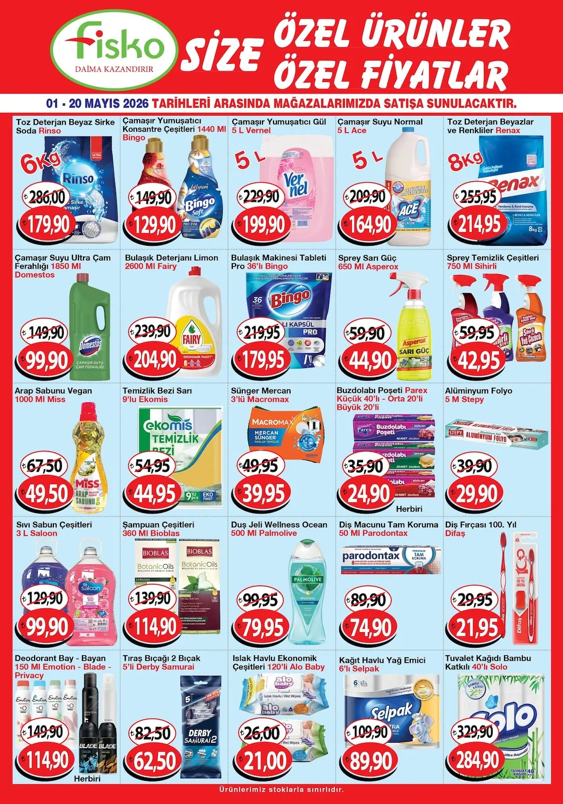 Fiskomar Fiskomar 1 Mayıs 2026 Aktüel Kataloğu sayfa 2: Macromax Sünger Mercan 3'Lü, Ekomis Temizlik Bezi Sarı 9'Lu