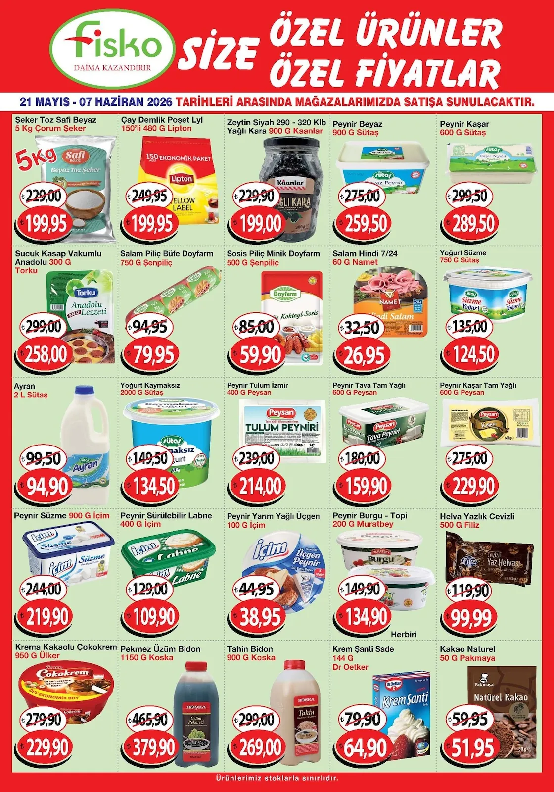Fiskomar Fiskomar 21 Mayıs 2026 Aktüel Kataloğu sayfa 3: Sütaş Ayran 2L, İçim Peynir Yarım Yağlı Üçgen 100G
