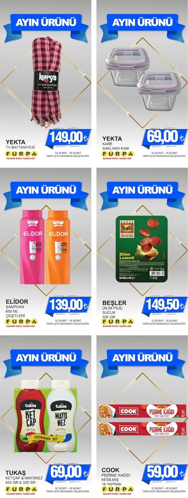 Furpa Furpa Market 2 Şubat 2026 Aktüel Kataloğu sayfa 1: Yekta Kare Saklama Kabi, Tukaş Ketçap & Mayonez 400 Gr & 335 Gr