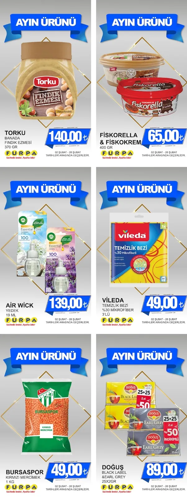 Furpa Furpa Market 2 Şubat 2026 Aktüel Kataloğu sayfa 2: Torku Banada Findik Ezmesi 370 Gr, Fiskorella & Fiskokrem 400 Gr