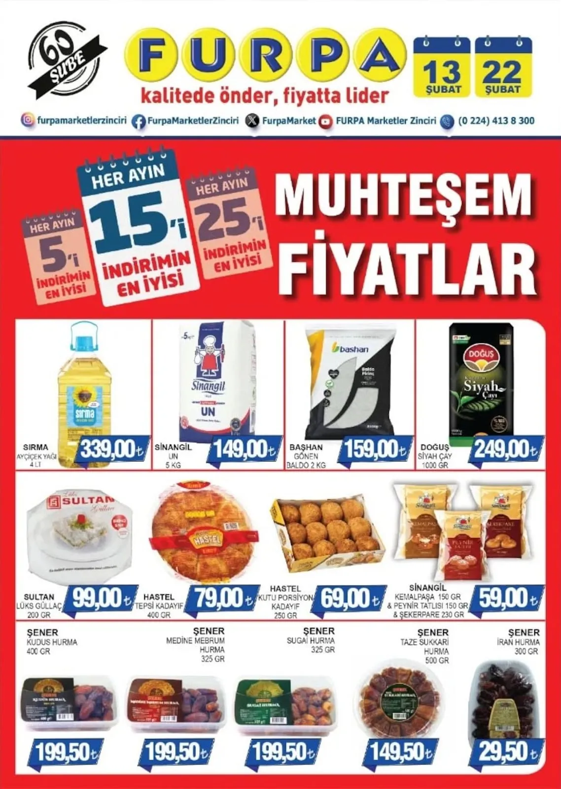 Furpa Furpa Market 13 Şubat 2026 Aktüel Kataloğu sayfa 1: Si̇Nangi̇L Un 5 Kg, Sirma Ayçi̇Çek Yaği 4 Lt