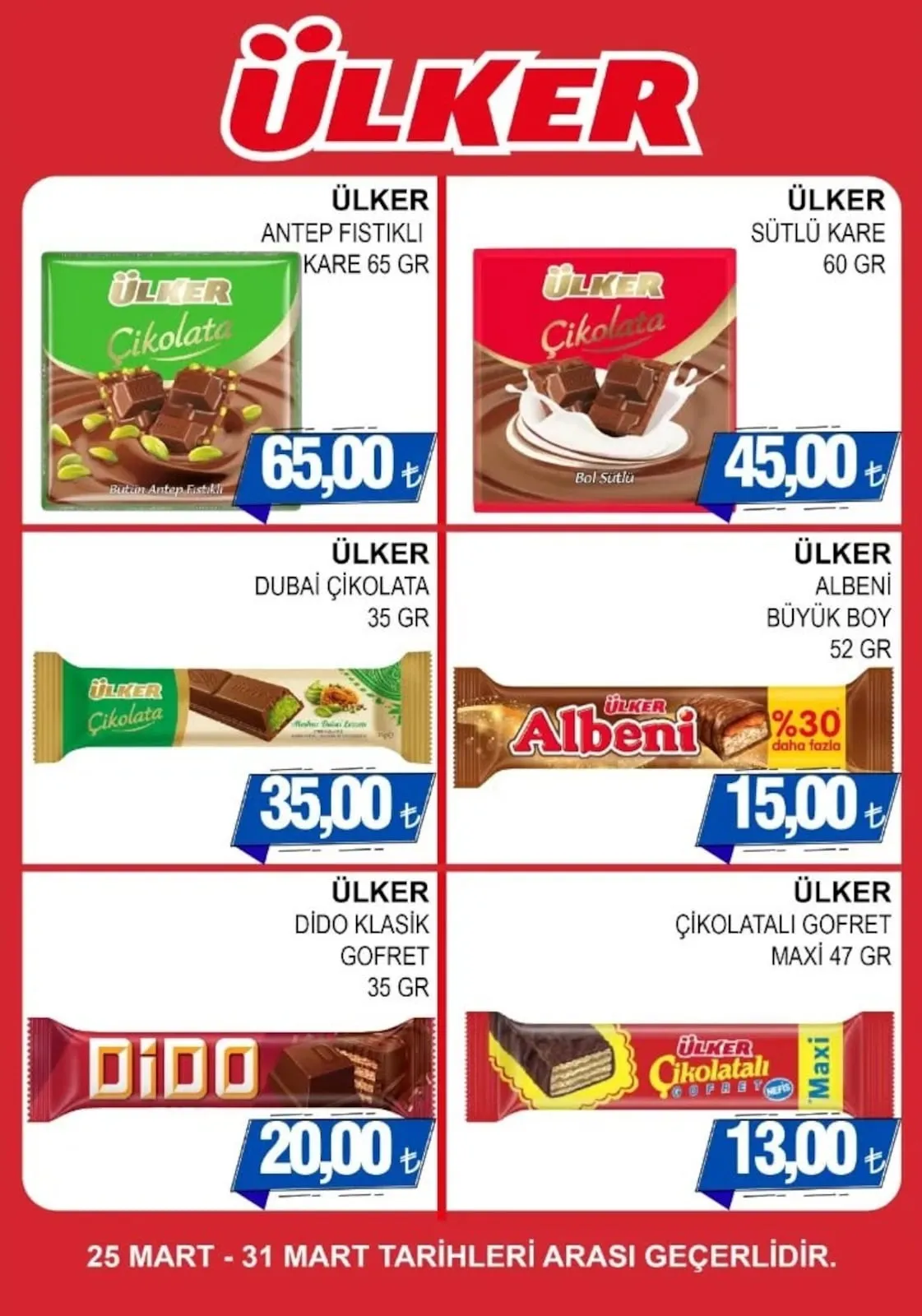 Furpa Furpa Market 25 Mart 2026 Aktüel Kataloğu sayfa 2: Ülker Dubai Çikolata 35 Gr, Ülker Dido Klasik Gofret 35 Gr