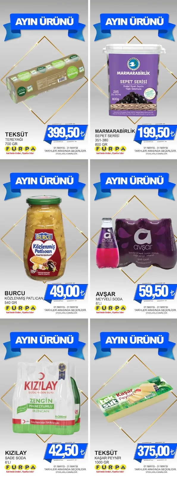 Furpa Furpa Market 1 Mayıs 2026 Aktüel Kataloğu sayfa 3: Avşar Meyveli Soda 6'Lı, Marmarabirlik Sepet Serisi Doğal Siyah Zeytin Yağlı Salamura 800G