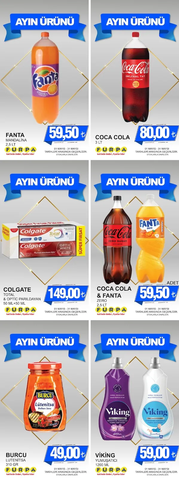 Furpa Furpa Market 1 Mayıs 2026 Aktüel Kataloğu sayfa 4: Fanta Mandalina 2,5 Lt, Coca Cola 3 Lt
