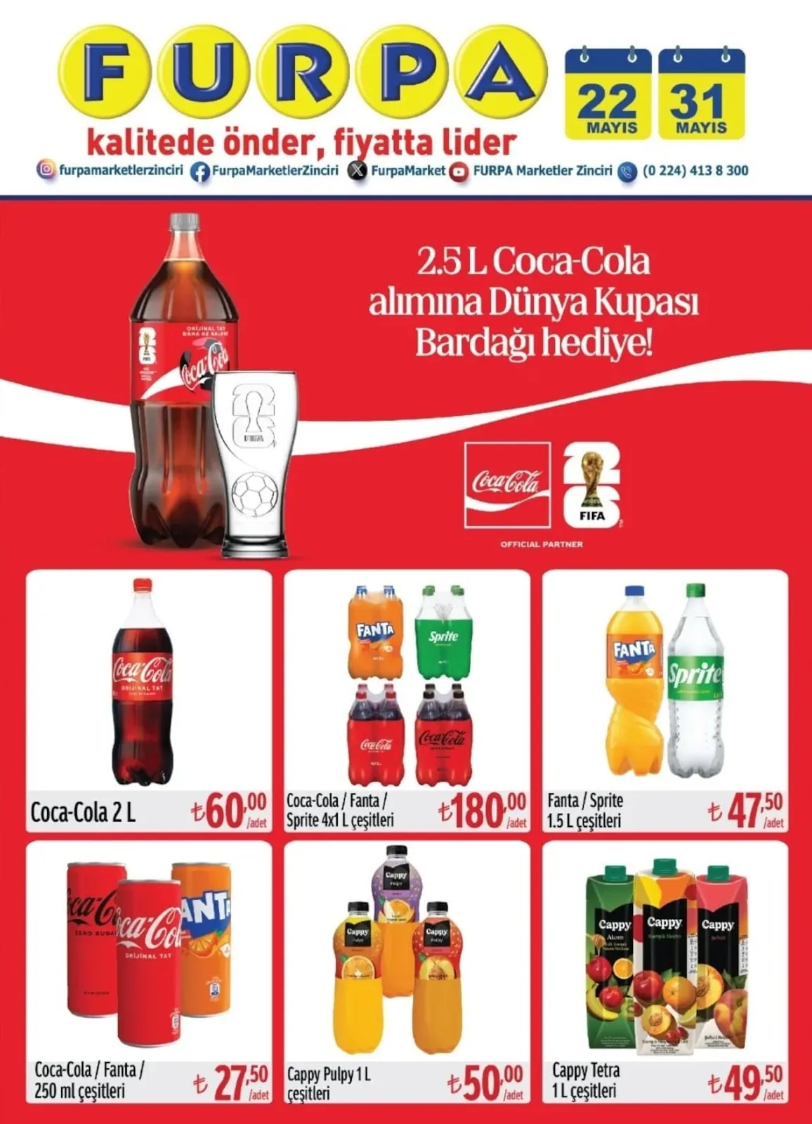 Furpa Furpa Market 22 Mayıs 2026 Aktüel Kataloğu sayfa 7: Fanta / Sprite 1.5 L Çeşitleri, Cappy Tetra 1 L Çeşitleri