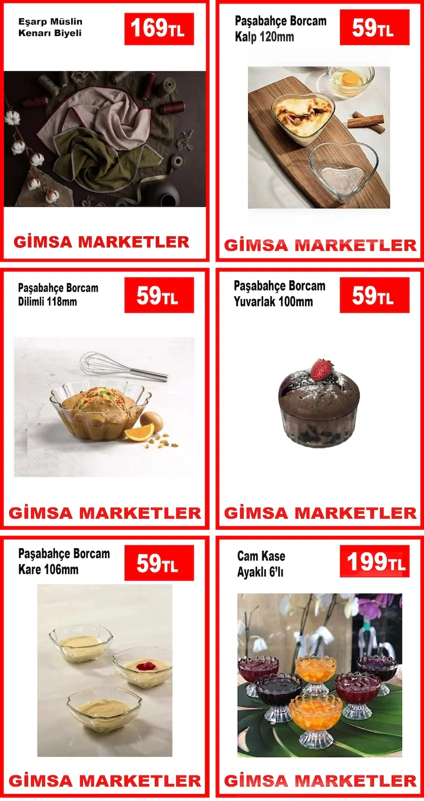 Gimsa Gimsa 18 Mart 2026 Aktüel Kataloğu sayfa 2: Paşabahçe Borcam Kare 106Mm, Paşabahçe Borcam Yuvarlak 100Mm