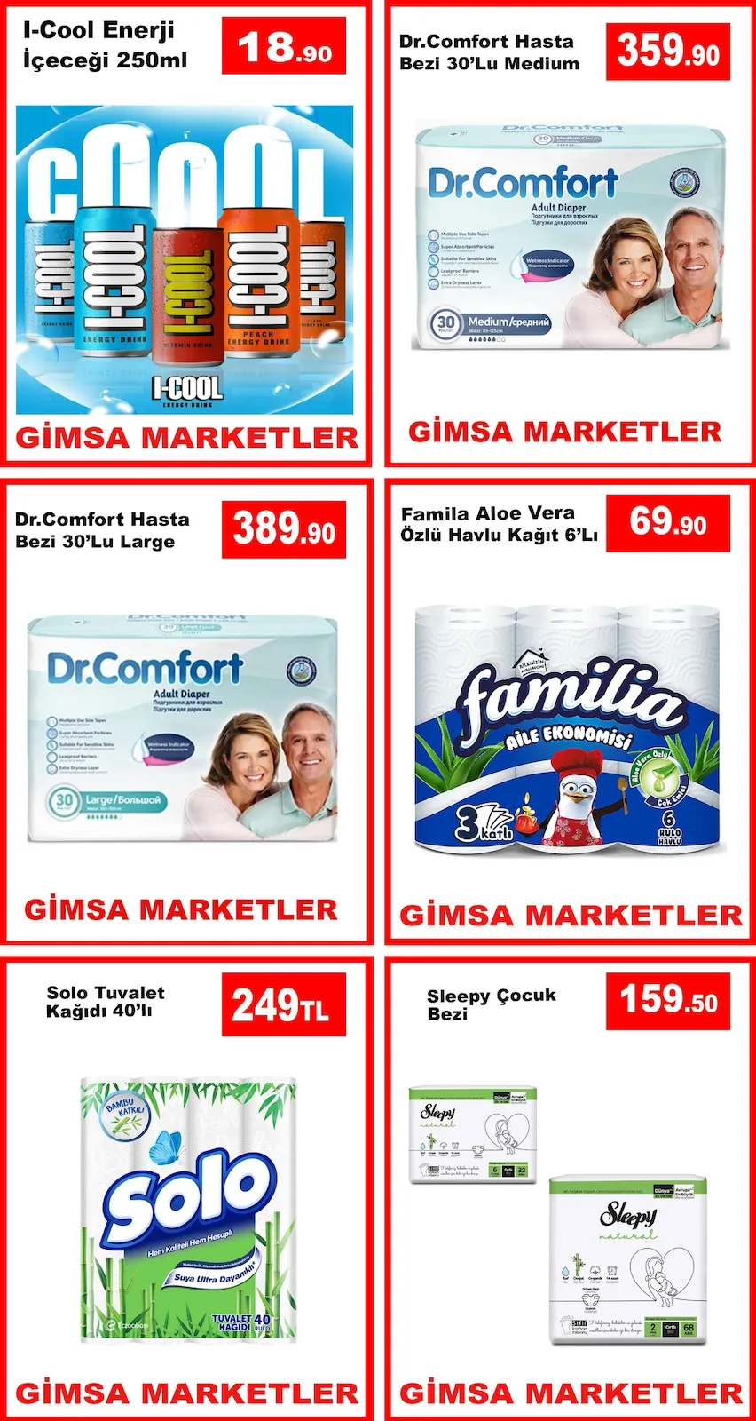 Gimsa Gimsa 26 Mart 2026 Aktüel Kataloğu sayfa 2: I-Cool Enerji İçeceği 250Ml, Famila Aloe Vera Özlü Havlu Kağıt 6'Lı