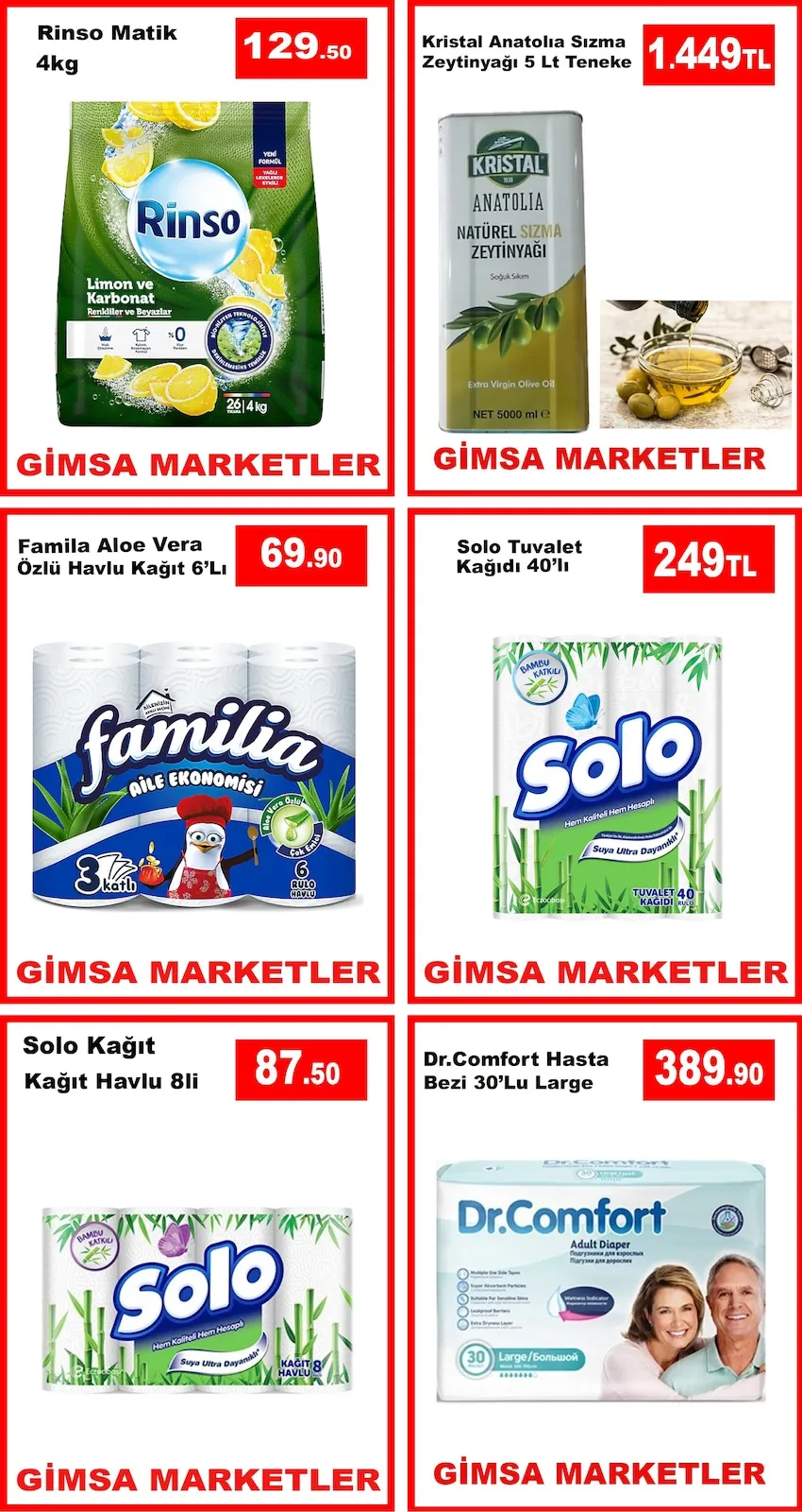 Gimsa Gimsa 27 Mart 2026 Aktüel Kataloğu sayfa 3: Solo Tuvalet Kağıdı 40'Lı, Kristal Anatolia Sızma Zeytinyağı 5 Lt Teneke