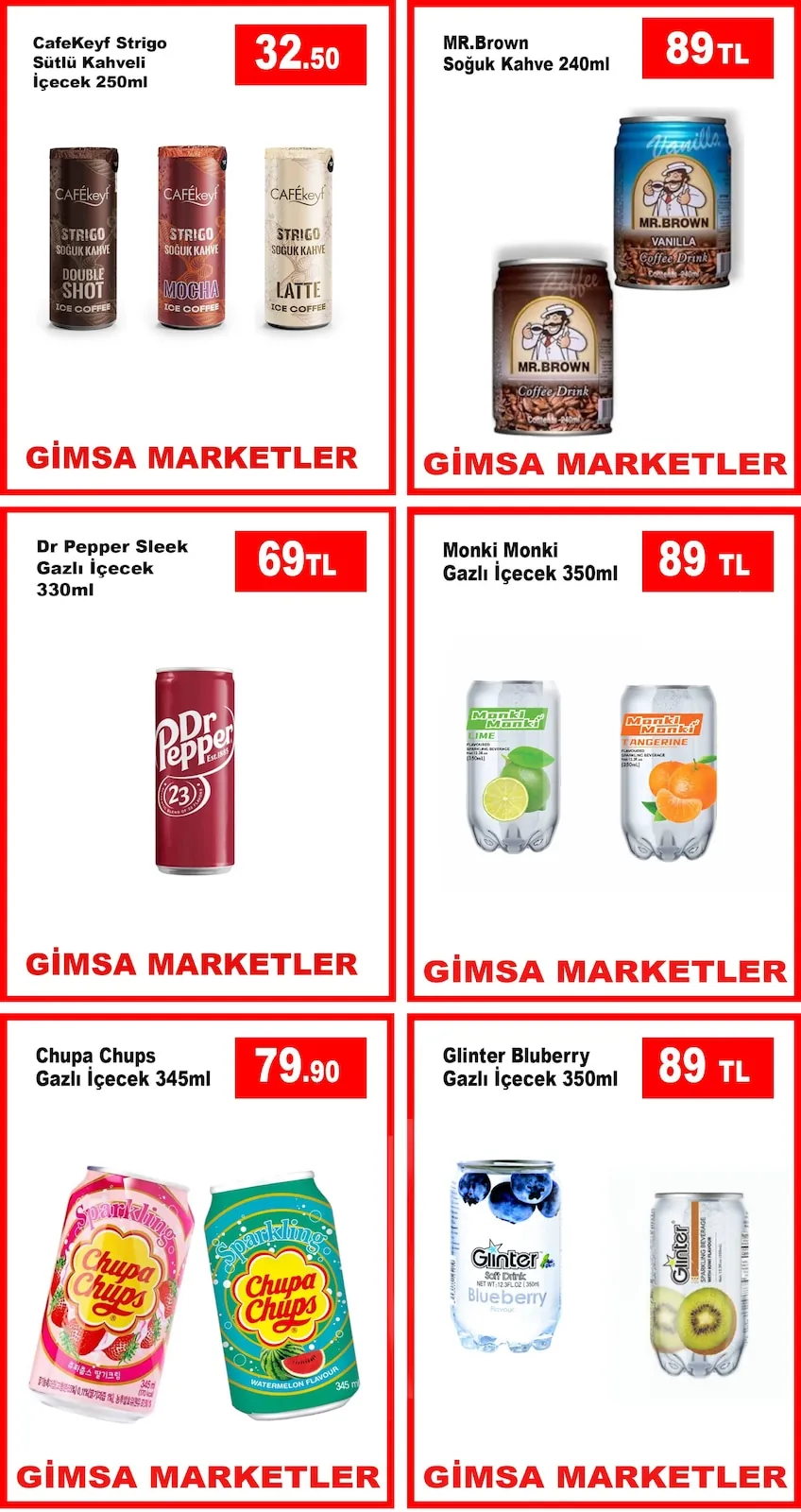 Gimsa Gimsa 1 Nisan 2026 Aktüel Kataloğu sayfa 3: Chupa Chups Gazlı İçecek 345Ml, Dr Pepper Sleek Gazlı İçecek 330Ml