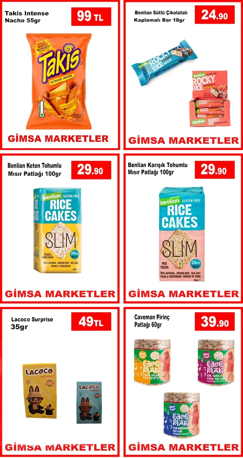 Gimsa Gimsa 1 Nisan 2026 Aktüel Kataloğu sayfa 4: Benlian Karışık Tohumlu Mısır Patlağı 100Gr, Takis Intense Nacho 55Gr