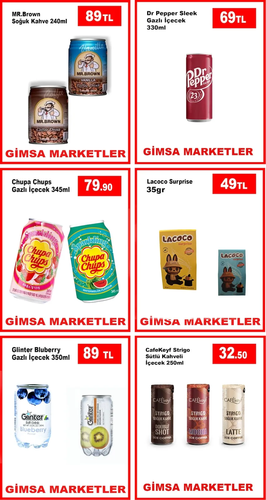 Gimsa Gimsa 2 Nisan 2026 Aktüel Kataloğu sayfa 4: Chupa Chups Gazlı İçecek 345Ml, Dr Pepper Sleek Gazlı İçecek 330Ml