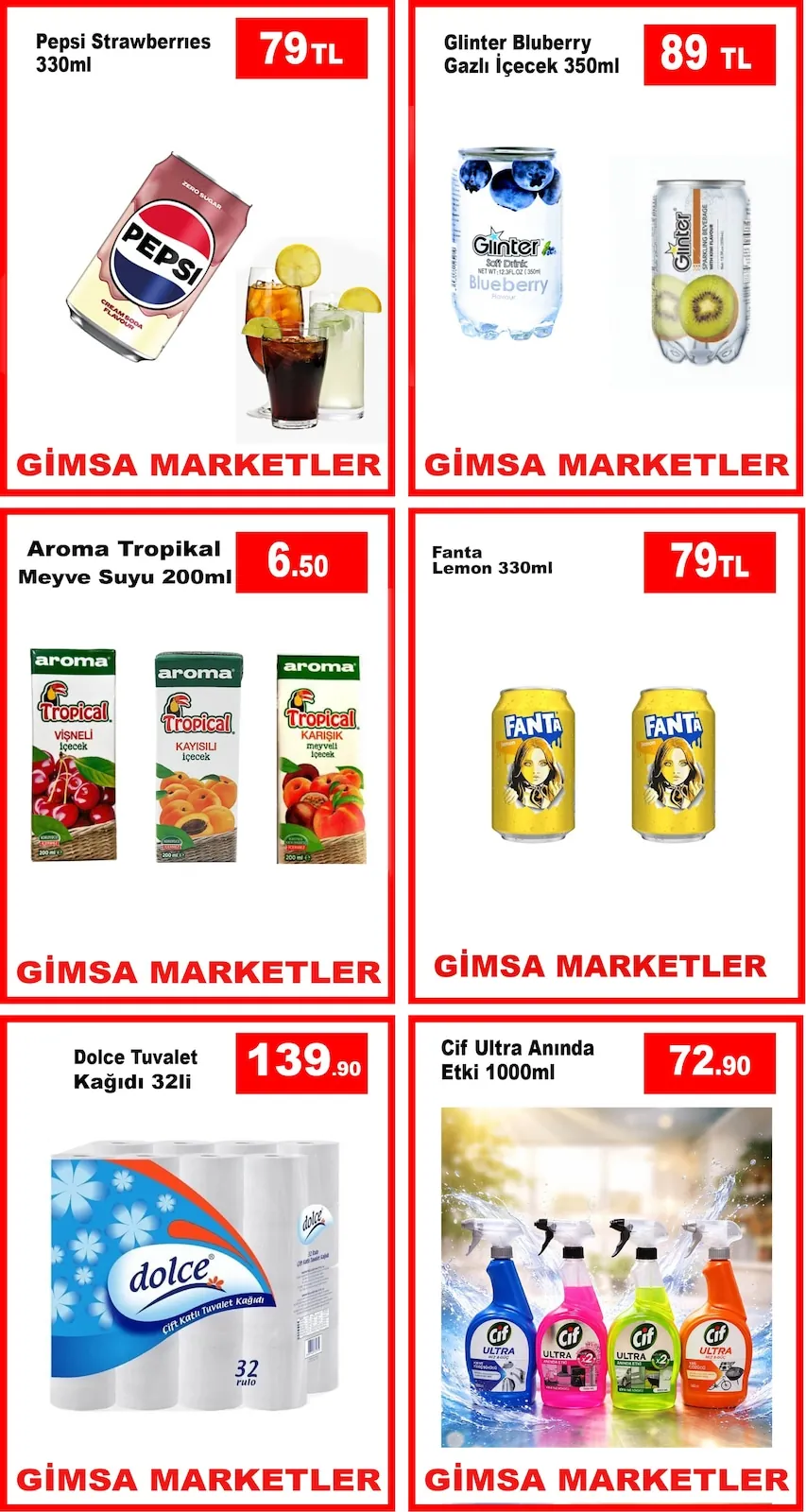 Gimsa Gimsa 3 Nisan 2026 Aktüel Kataloğu sayfa 3: Dolce Tuvalet Kağıdı 32'Li, Pepsi Strawberries 330Ml