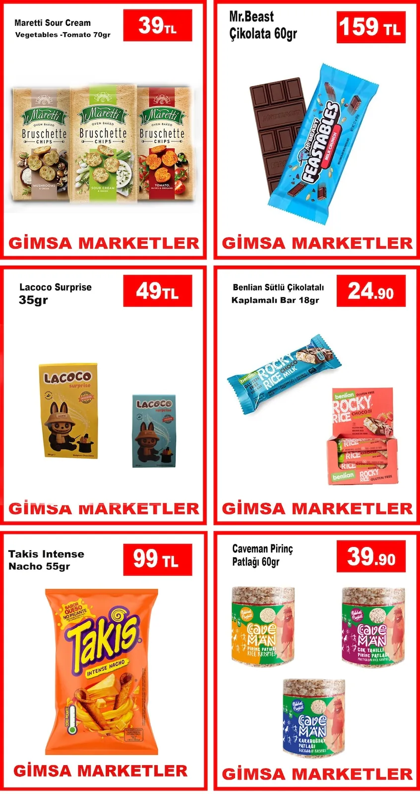 Gimsa Gimsa 3 Nisan 2026 Aktüel Kataloğu sayfa 5: Mr.Beast Çikolata 60Gr, Takis Intense Nacho 55Gr