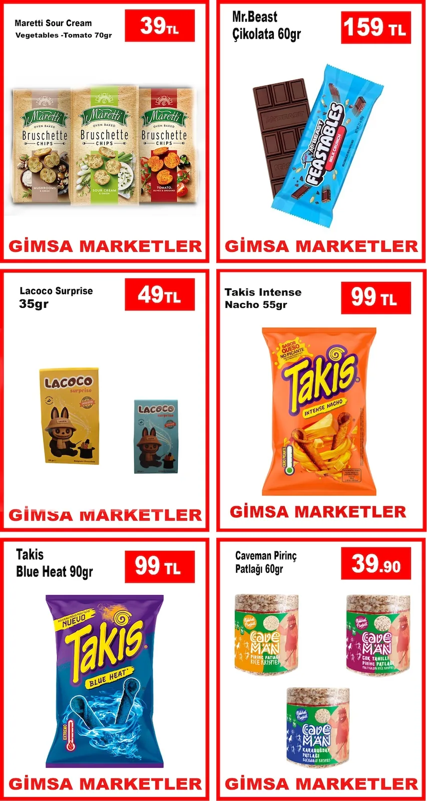 Gimsa Gimsa 21 Nisan 2026 Aktüel Kataloğu sayfa 5: Mr.Beast Çikolata 60Gr, Takis Intense Nacho 55Gr