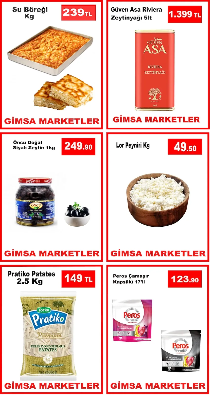 Gimsa Gimsa 22 Nisan 2026 Aktüel Kataloğu sayfa 2: Güven Asa Riviera Zeytinyağı 5Lt, Lor Peyniri Kg