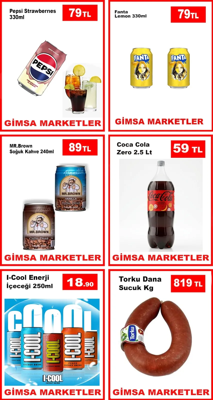 Gimsa Gimsa 22 Nisan 2026 Aktüel Kataloğu sayfa 3: Torku Dana Sucuk Kg, I-Cool Enerji İçeceği 250Ml