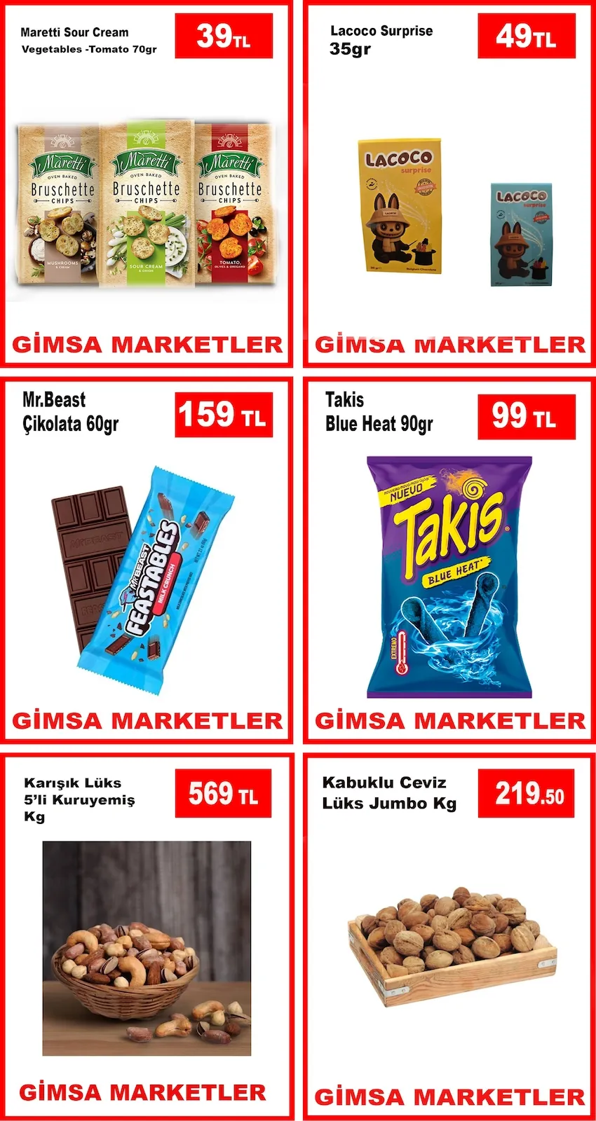 Gimsa Gimsa 22 Nisan 2026 Aktüel Kataloğu sayfa 5: Mr.Beast Çikolata 60Gr, Takis Blue Heat 90Gr