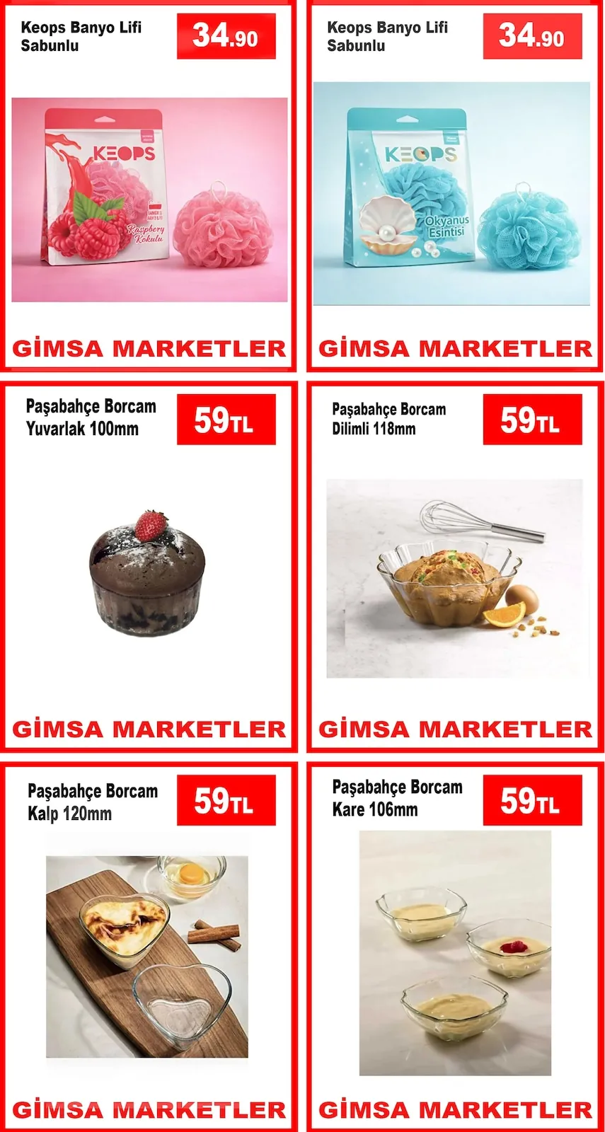 Gimsa Gimsa 24 Nisan 2026 Aktüel Kataloğu sayfa 2: Paşabahçe Borcam Kare 106Mm, Paşabahçe Borcam Dilimli 118Mm