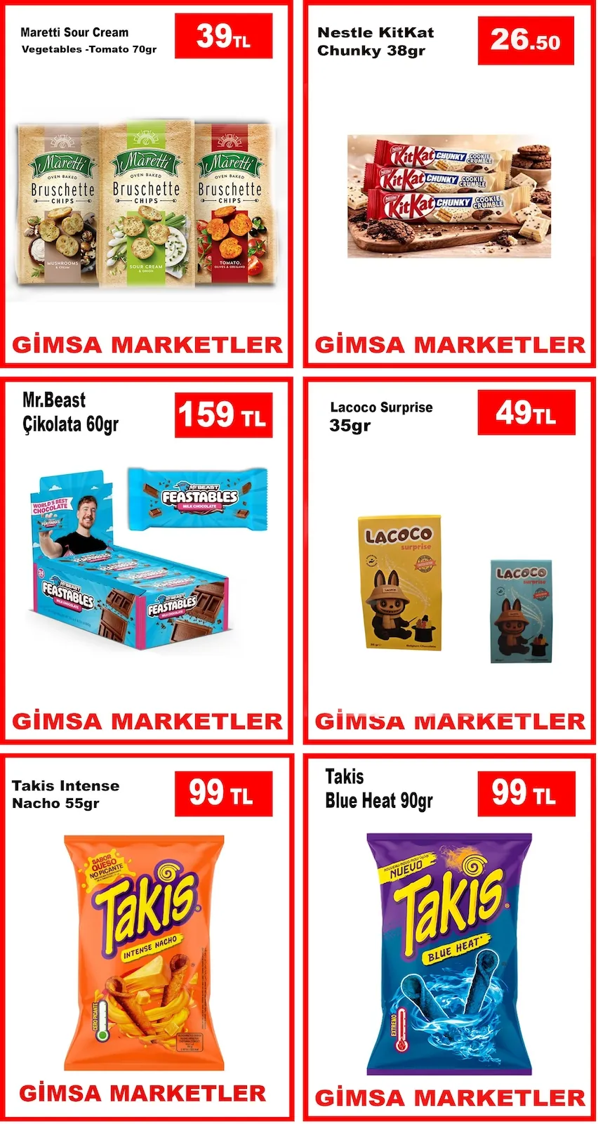 Gimsa Gimsa 28 Nisan 2026 Aktüel Kataloğu sayfa 5: Takis Blue Heat 90Gr, Nestle Kitkat Chunky 38Gr