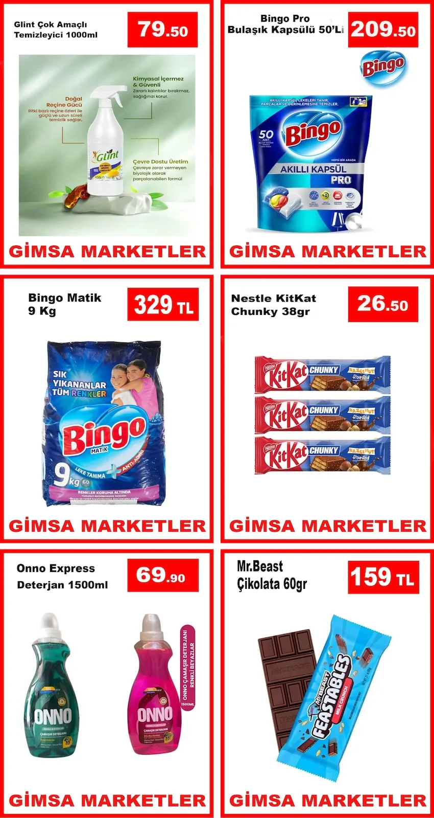 Gimsa Gimsa 28 Nisan 2026 Aktüel Kataloğu sayfa 6: Bingo Pro Bulaşık Kapsülü 50'Li, Bingo Matik Çamaşır Deterjanı 9 Kg