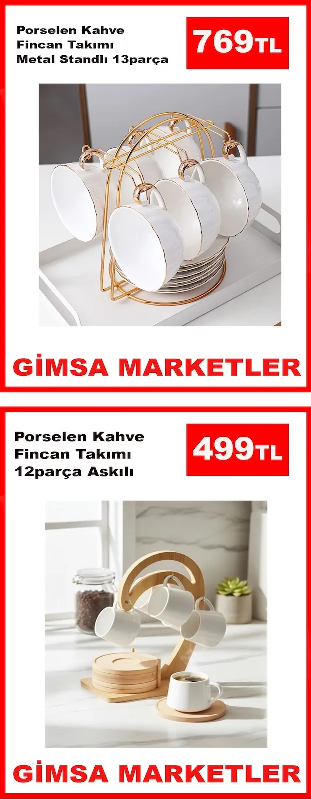 Gimsa Gimsa 28 Nisan 2026 Aktüel Kataloğu sayfa 2: Porselen Kahve Fincan Takımı 12Parça Askılı