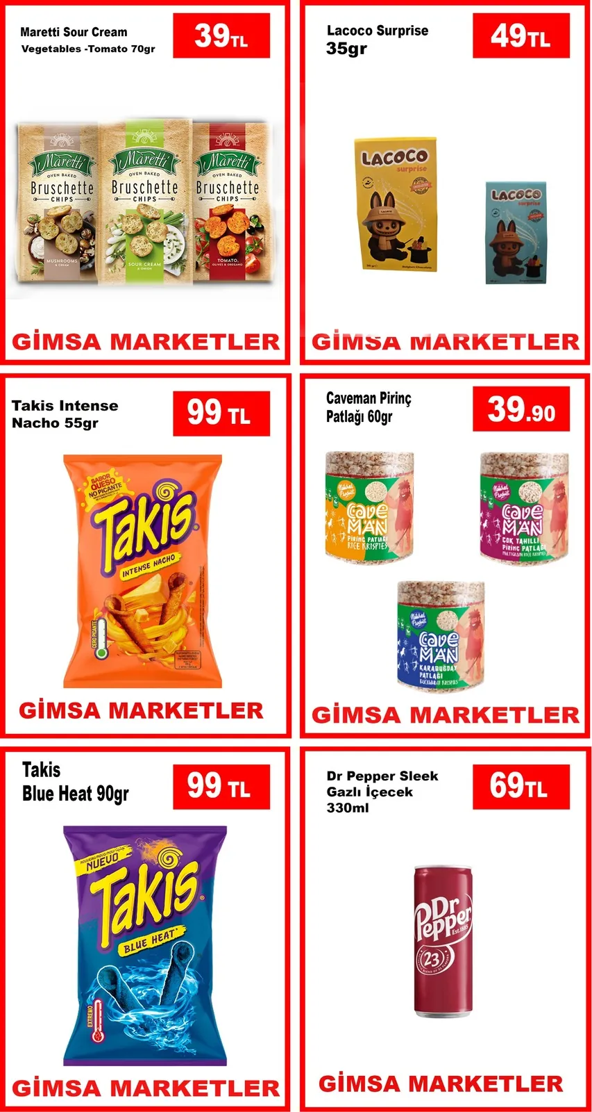 Gimsa Gimsa 29 Nisan 2026 Aktüel Kataloğu sayfa 5: Takis Intense Nacho 55Gr, Dr Pepper Sleek Gazlı İçecek 330Ml