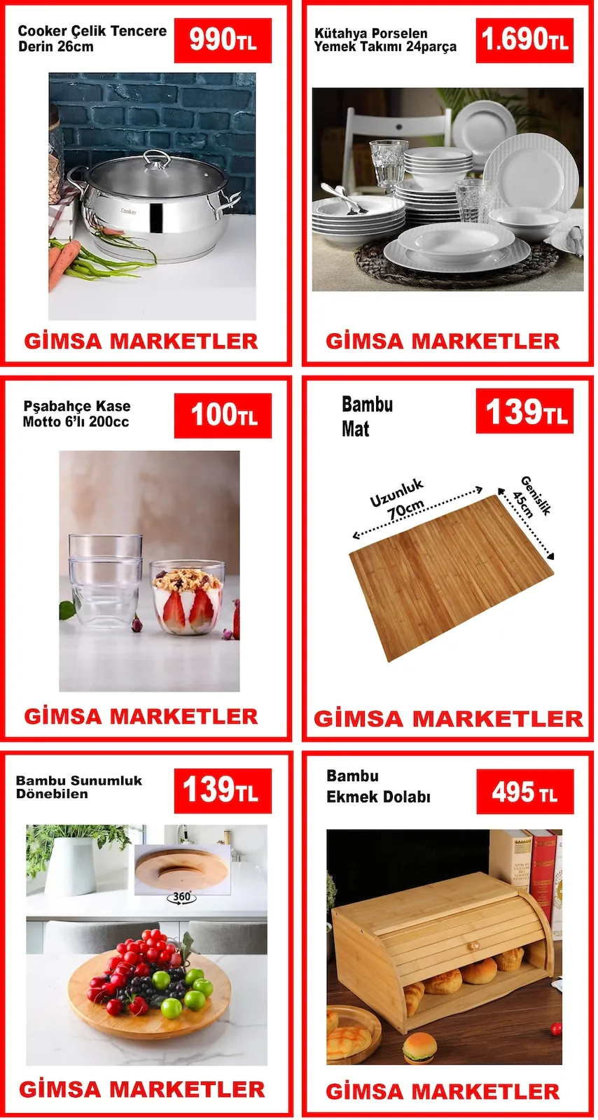 Gimsa Gimsa 1 Mayıs 2026 Aktüel Kataloğu sayfa 6: Bambu Mat 70X45Cm, Bambu Sunumluk Donabilen