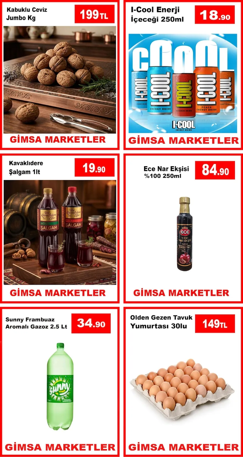 Gimsa Gimsa 5 Mayıs 2026 Aktüel Kataloğu sayfa 3: Ece Nar Ekşisi %100 250Ml, Sunny Frambuaz Aromalı Gazoz 2.5 Lt
