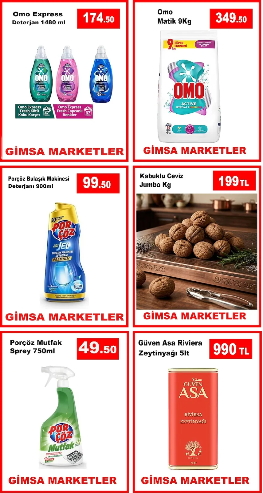 Gimsa Gimsa 7 Mayıs 2026 Aktüel Kataloğu sayfa 3: Porçöz Mutfak Sprey 750Ml, Güven Asa Riviera Zeytinyaği 5Lt