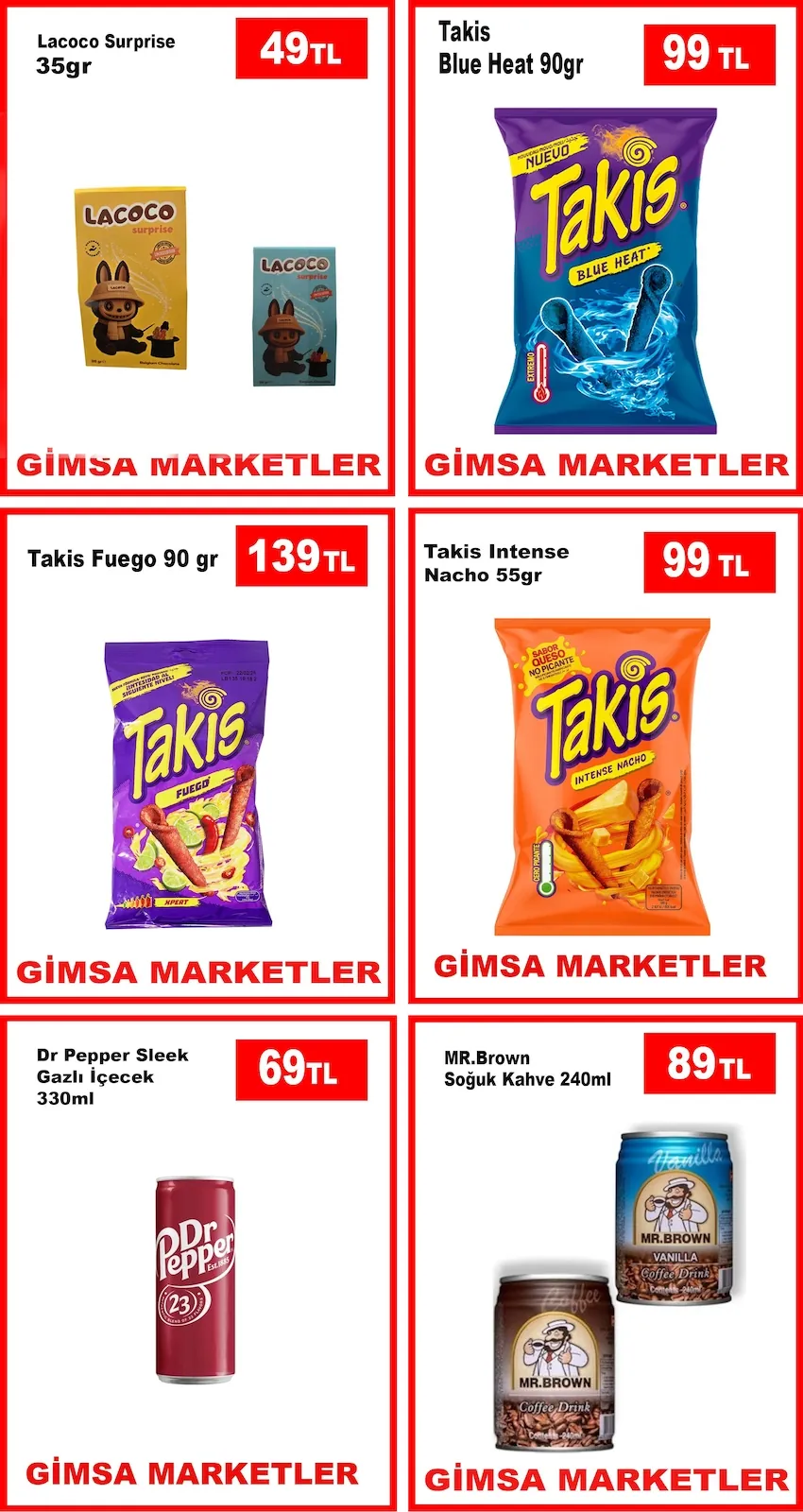 Gimsa Gimsa 7 Mayıs 2026 Aktüel Kataloğu sayfa 5: Takiş Intense Nacho 55Gr, Takiş Blue Heat 90Gr