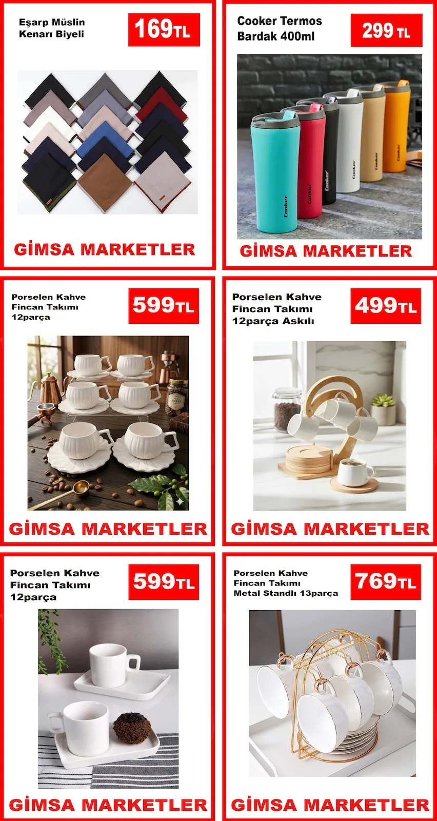 Gimsa Gimsa 11 Mayıs 2026 Aktüel Kataloğu sayfa 1: Porselen Kahve Fincan Takimi 12Parça, Porselen Kahve Fincan Takimi 12Parça Askılı
