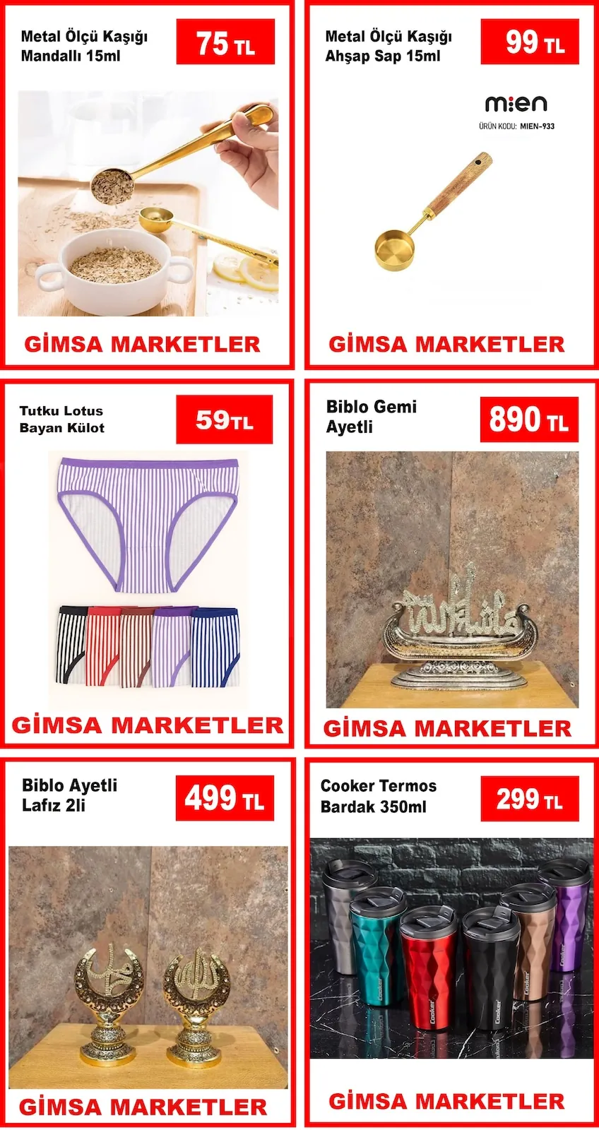 Gimsa Gimsa 13 Mayıs 2026 Aktüel Kataloğu sayfa 3: Tutku Lotus Bayan Külot, Metal Ölçü Kaşığı Ahşap Sap 15Ml