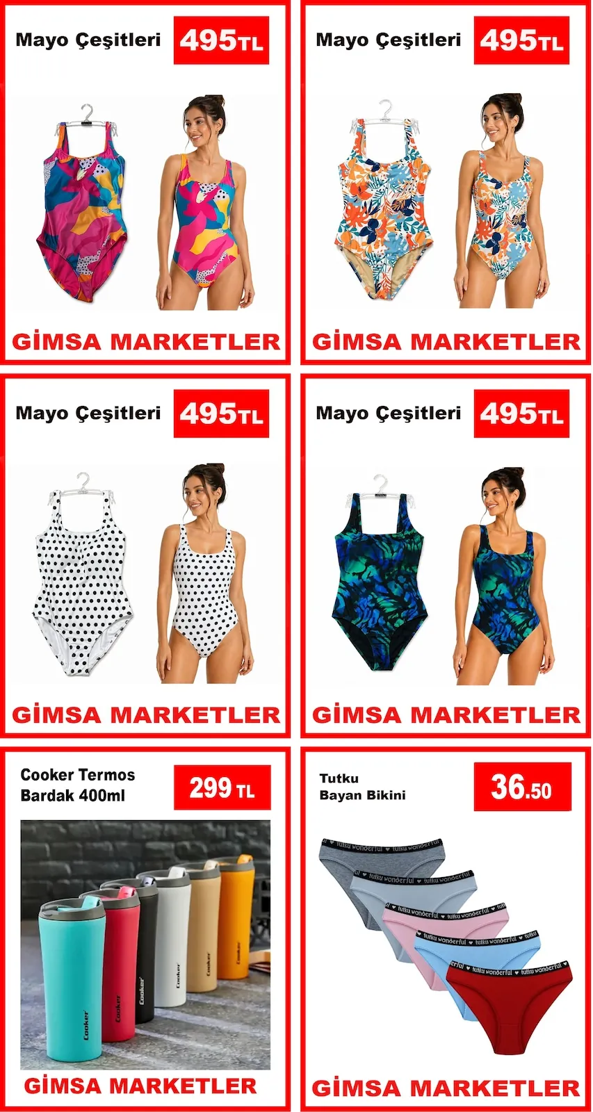 Gimsa Gimsa 16 Mayıs 2026 Aktüel Kataloğu sayfa 1: Tutku Bayan Bikini, Mayo Çeşitleri