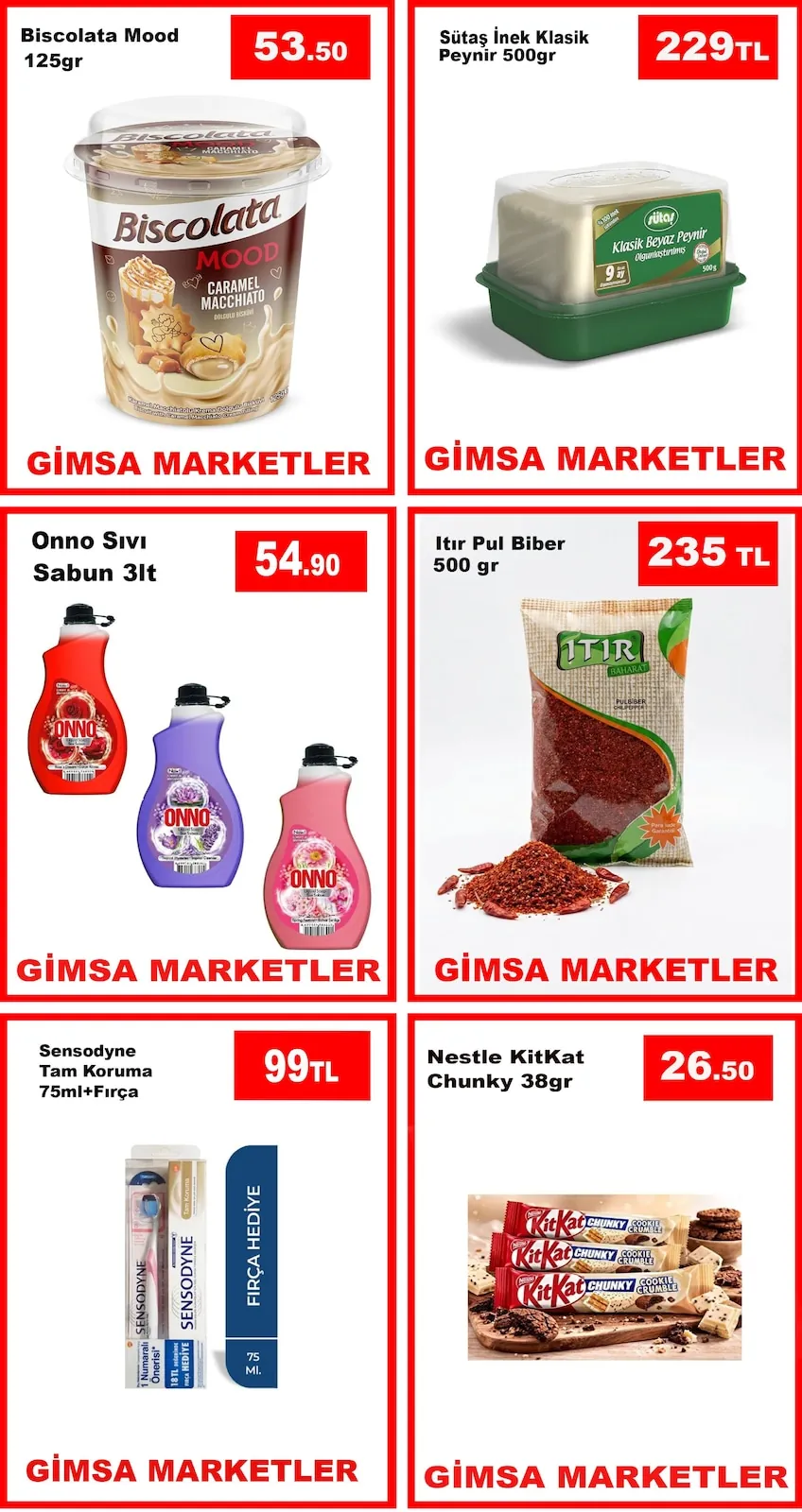 Gimsa Gimsa 18 Mayıs 2026 Aktüel Kataloğu sayfa 4: İt İr Pul Biber 500 Gr, Sütaş İnek Klasik Peynir 500 Gr