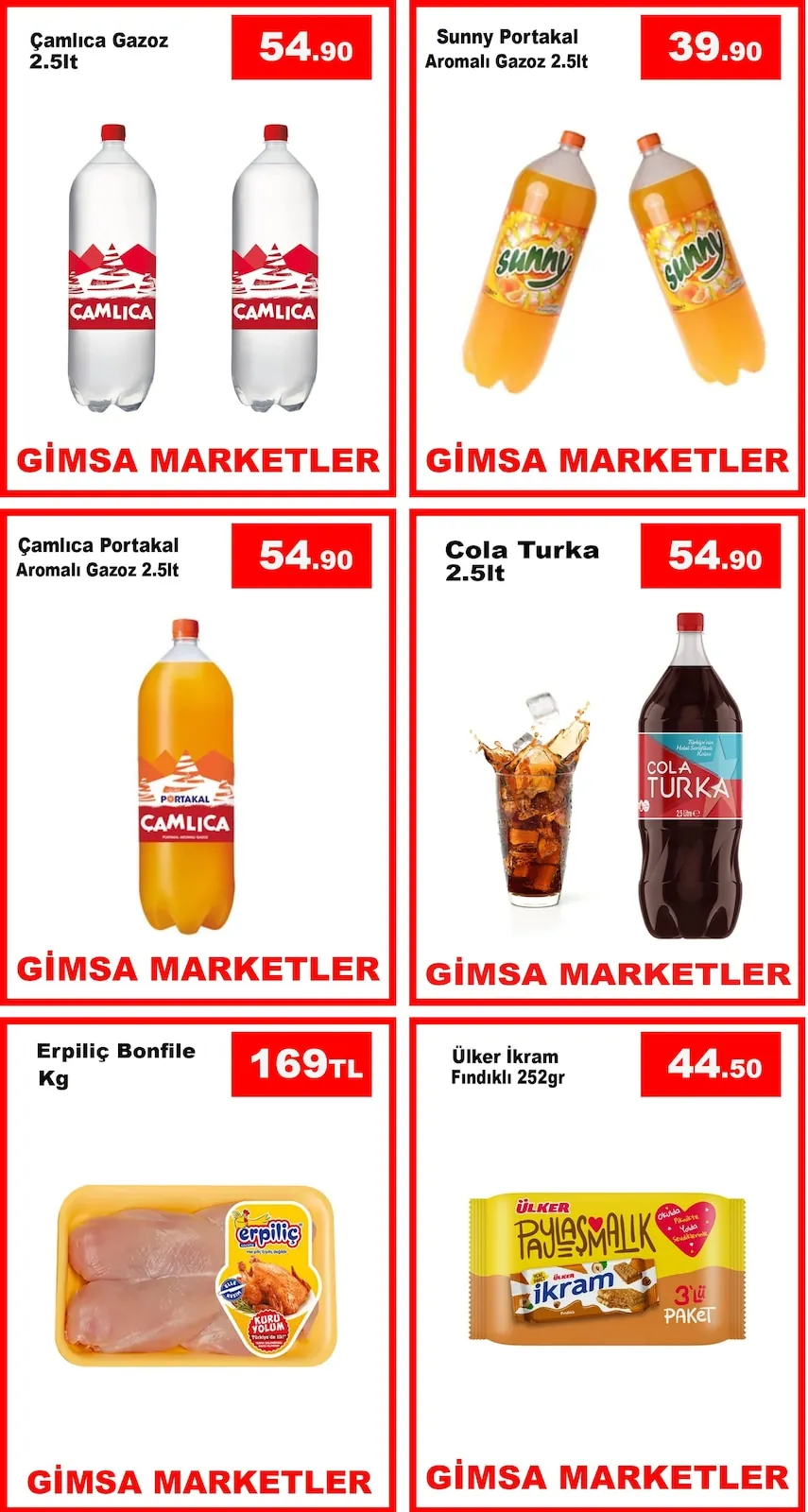 Gimsa Gimsa 18 Mayıs 2026 Aktüel Kataloğu sayfa 5: Sunny Portakal Aromali Gazoz 2.5Lt, Erpiliç Bonfile Kg