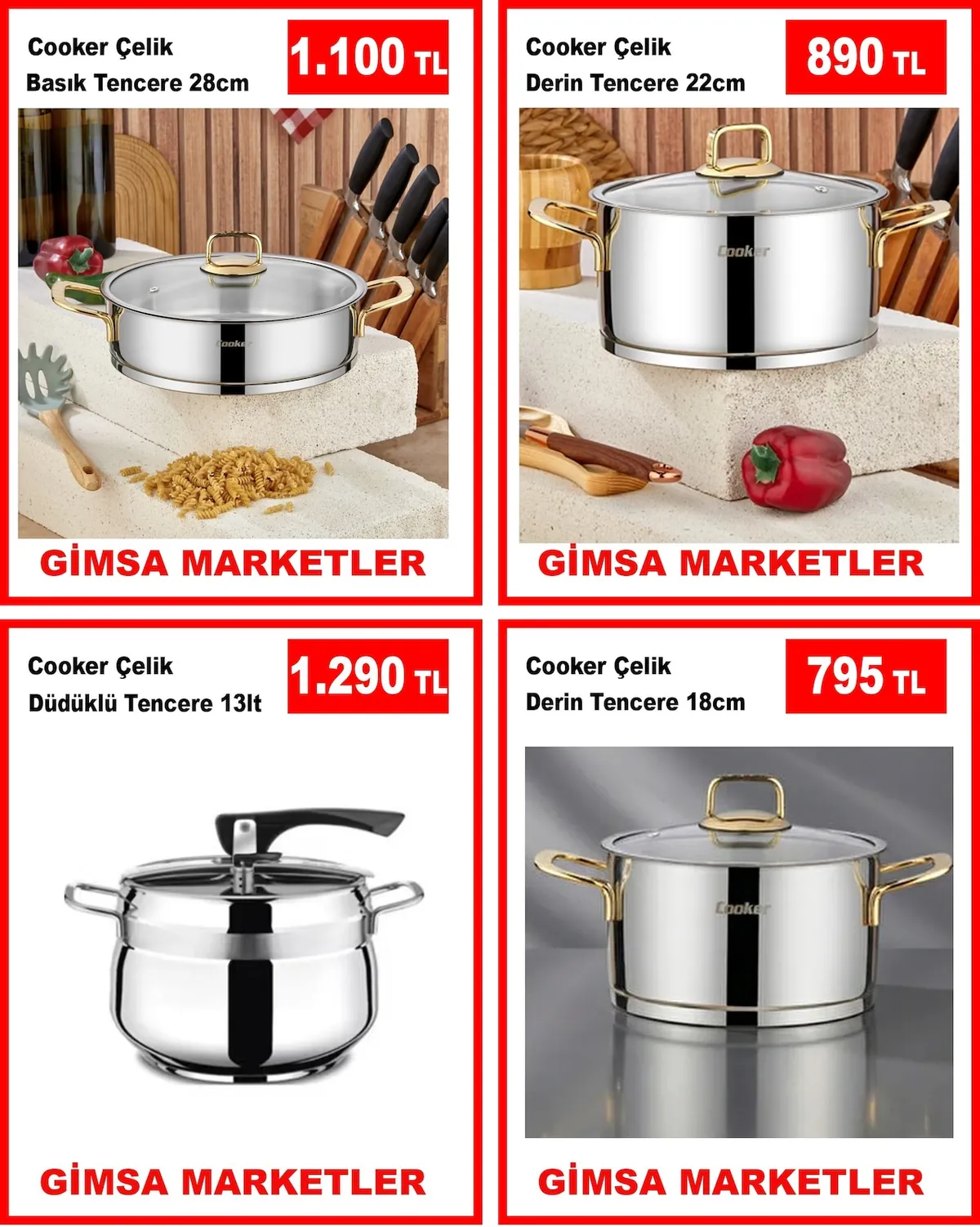 Gimsa Gimsa 18 Mayıs 2026 Aktüel Kataloğu sayfa 2: Cooker Çelik Derin Tencere 22Cm, Cooker Çelik Düdüklü Tencere 13Lt