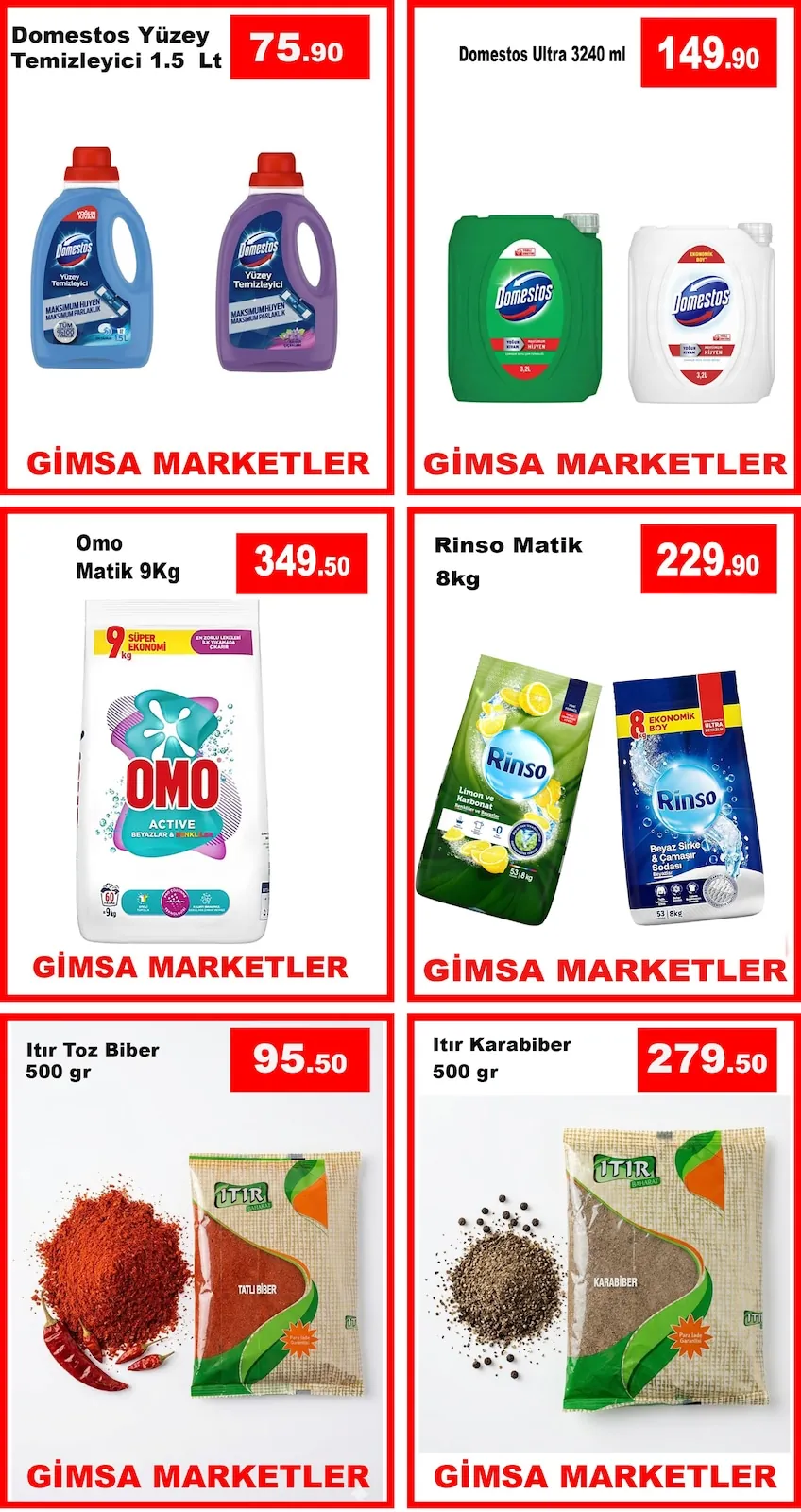 Gimsa Gimsa 22 Mayıs 2026 Aktüel Kataloğu sayfa 13: Rinso Matik 8Kg, Itır Karabiber 500Gr
