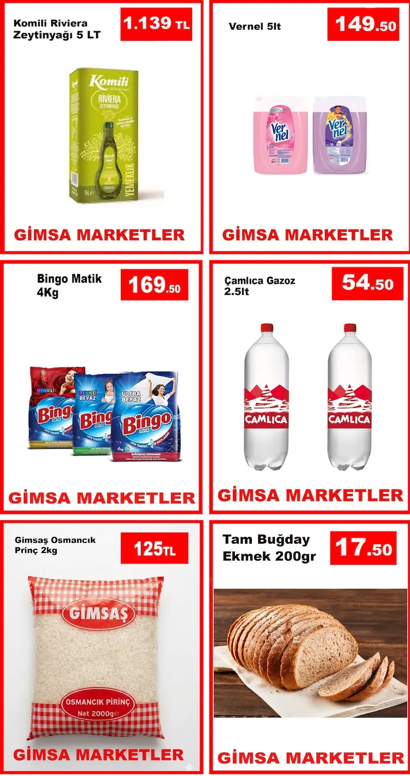 Gimsa Gimsa 25 Mayıs 2026 Aktüel Kataloğu sayfa 2: Komili Riviera Zeytinyaği 5 Lt, Tam Buğday Ekmek 200Gr