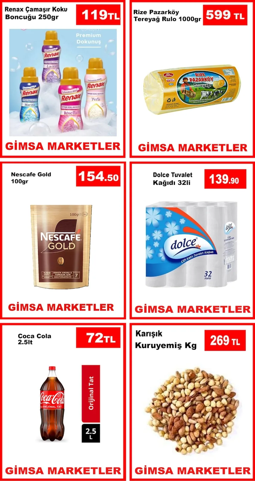 Gimsa Gimsa 25 Mayıs 2026 Aktüel Kataloğu sayfa 3: Nescafe Gold Kahve 100Gr, Rize Pazarköy Tereyağ Rulo 1000Gr