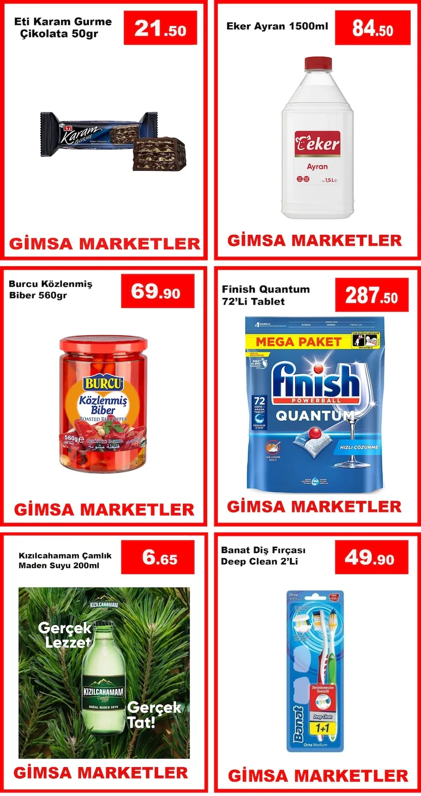 Gimsa Gimsa 26 Mayıs 2026 Aktüel Kataloğu sayfa 2: Kızılcahamam Çamlık Maden Suyu 200Ml, Finish Quantum 72'Li Tablet