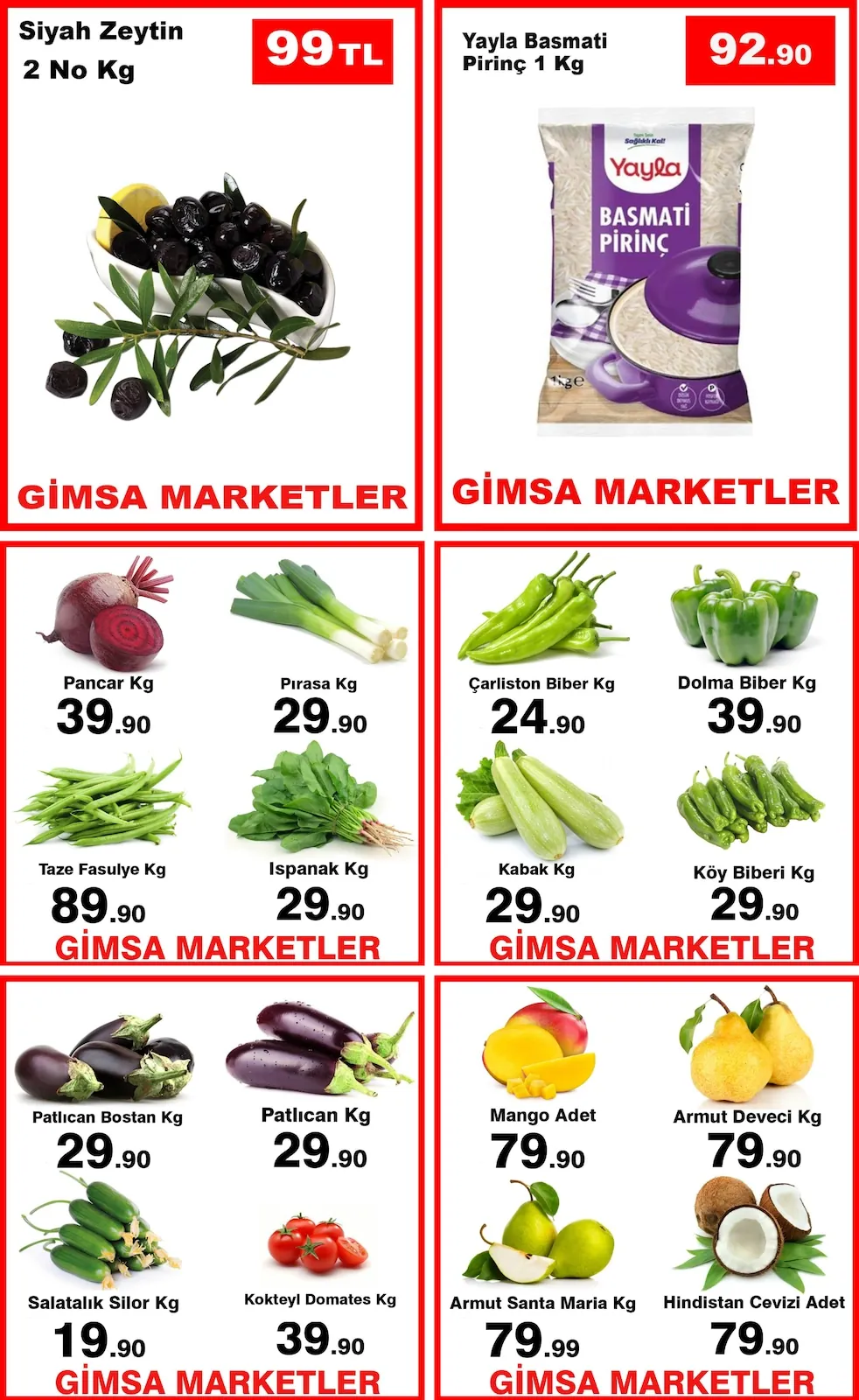 Gimsa Gimsa 1 Haziran 2026 Aktüel Kataloğu sayfa 4: Yayla Basmati Pirinç 1 Kg, Siyah Zeytin 2 No Kg