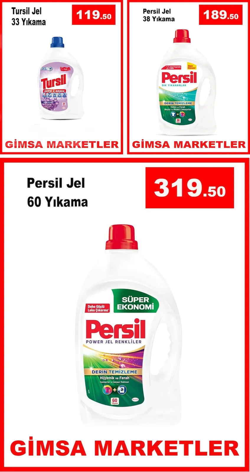 Gimsa Gimsa 3 Haziran 2026 Aktüel Kataloğu sayfa 5: Persil Jel 38 Yikama, Tursil Jel 33 Yikama