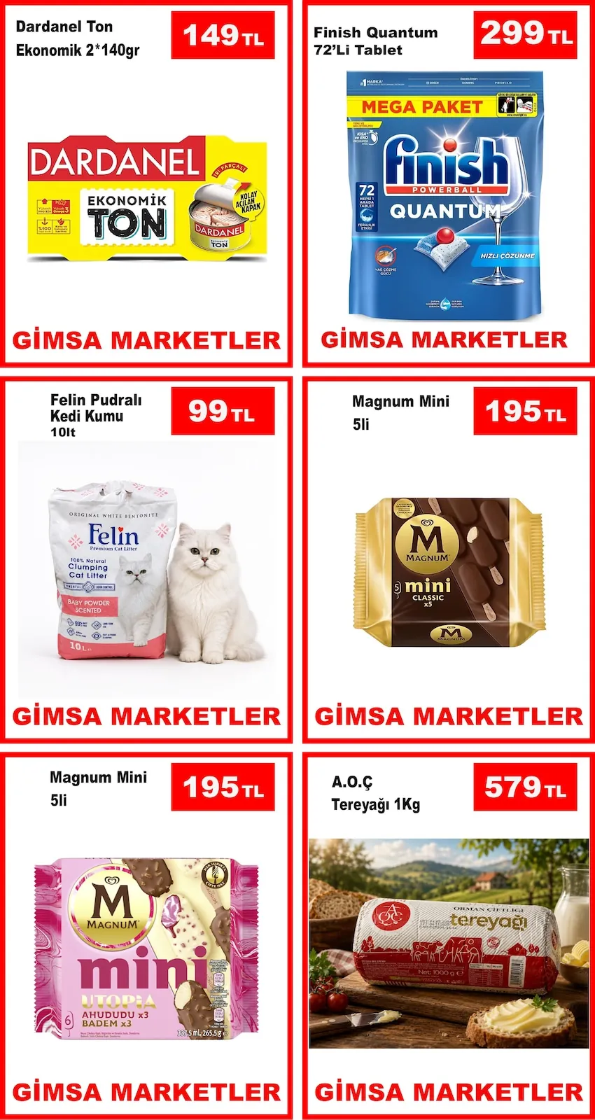 Gimsa Gimsa 11 Haziran 2026 Aktüel Kataloğu sayfa 1: Magnum Mini Utopia Ahududu Badem X3 337,5 Ml, A.O.Ç Tereyağı 1Kg