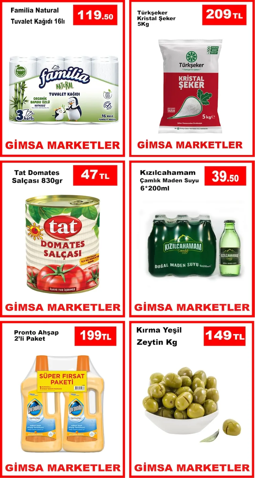 Gimsa Gimsa 11 Haziran 2026 Aktüel Kataloğu sayfa 5: Türkşeker Kristal Şeker 5Kg, Kırma Yeşil Zeytin Kg