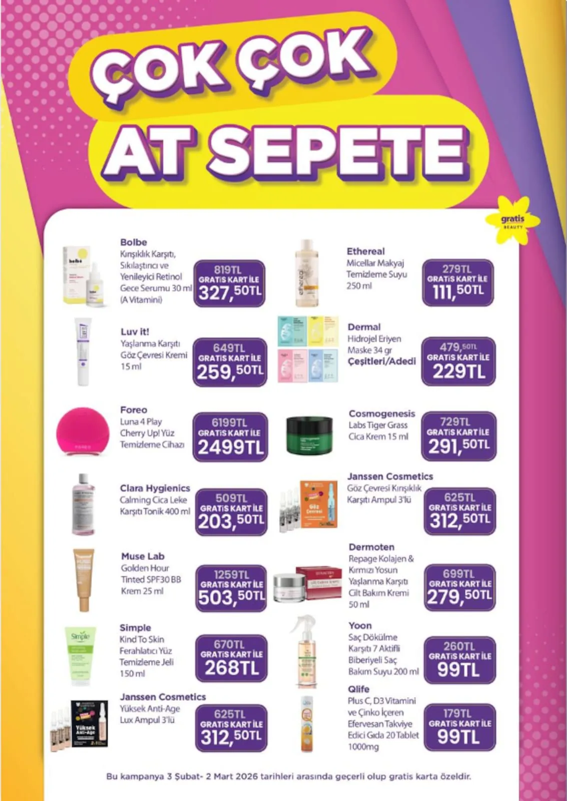 Gratis Gratis 3 Şubat 2026 Aktüel Kataloğu sayfa 16: Muse Lab Golden Hour Tinted Spf30 Bb Krem 25 Ml, Luv It! Yaşlanma Karşıtı Göz Çevresi Kremi 15 Ml