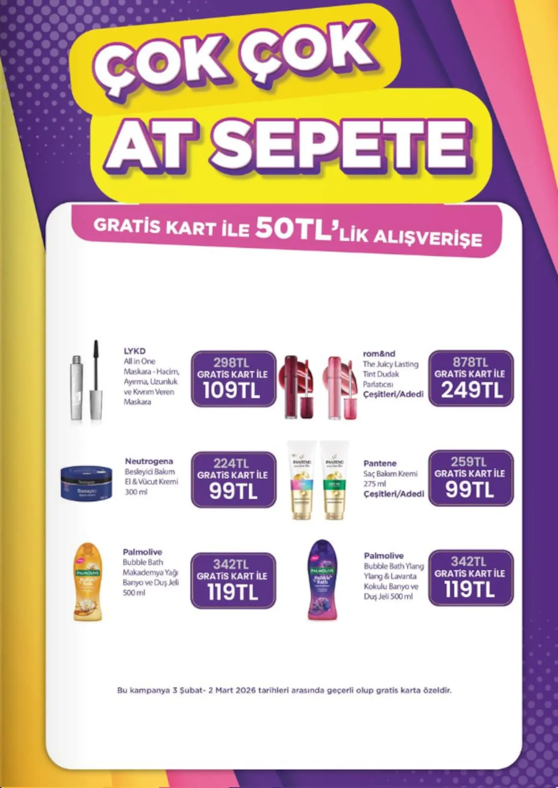Gratis Gratis 3 Şubat 2026 Aktüel Kataloğu sayfa 9: Neutrogena Besleyici El & Vücut Kremi 300 Ml, Palmolive Bubble Bath Makademya Yağı Banyo Ve Duş Jeli 500 Ml