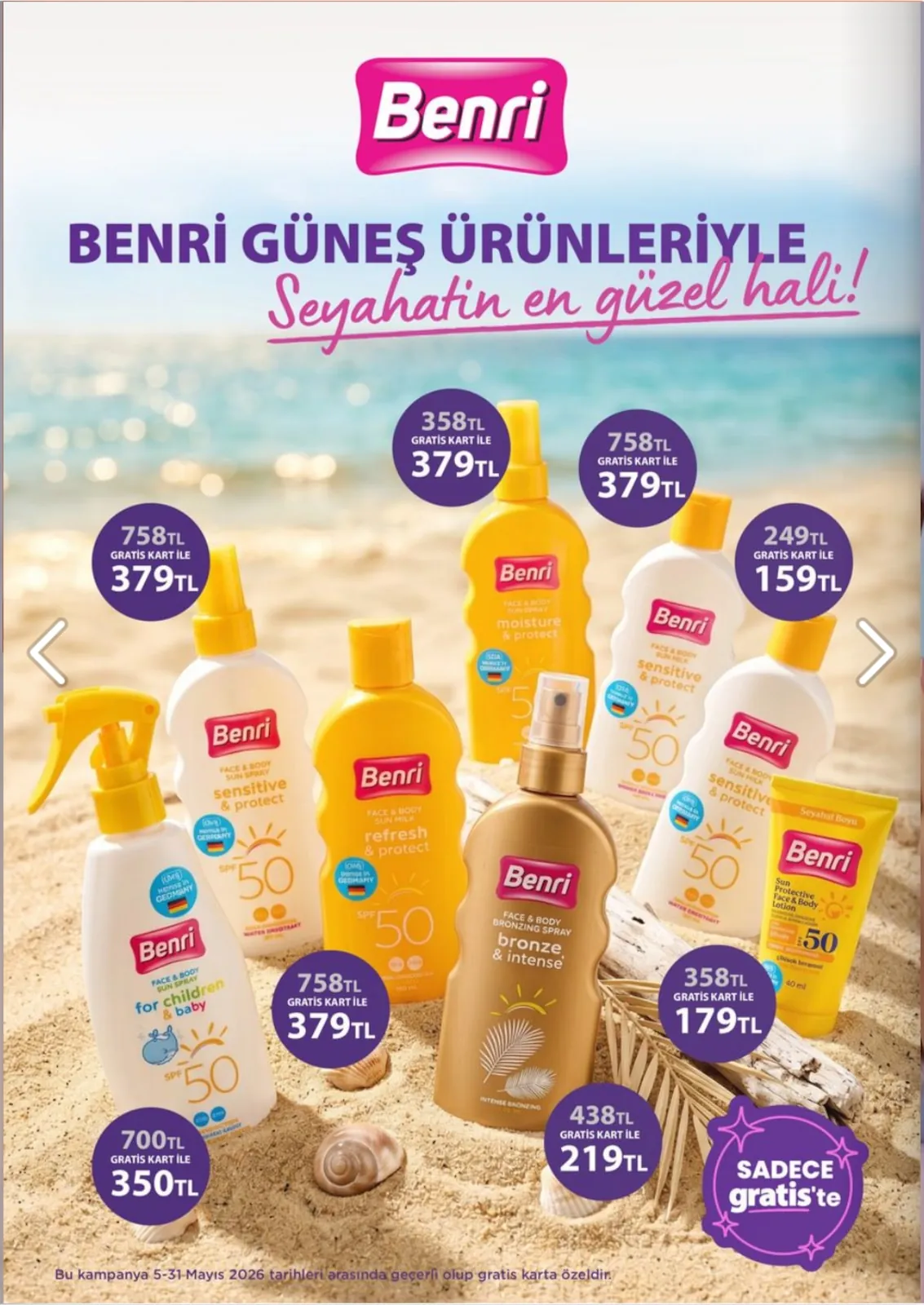 Gratis Gratis 5 Mayıs 2026 Aktüel Kataloğu sayfa 36: Benri Face & Body Sun Spray Sensitive & Protect