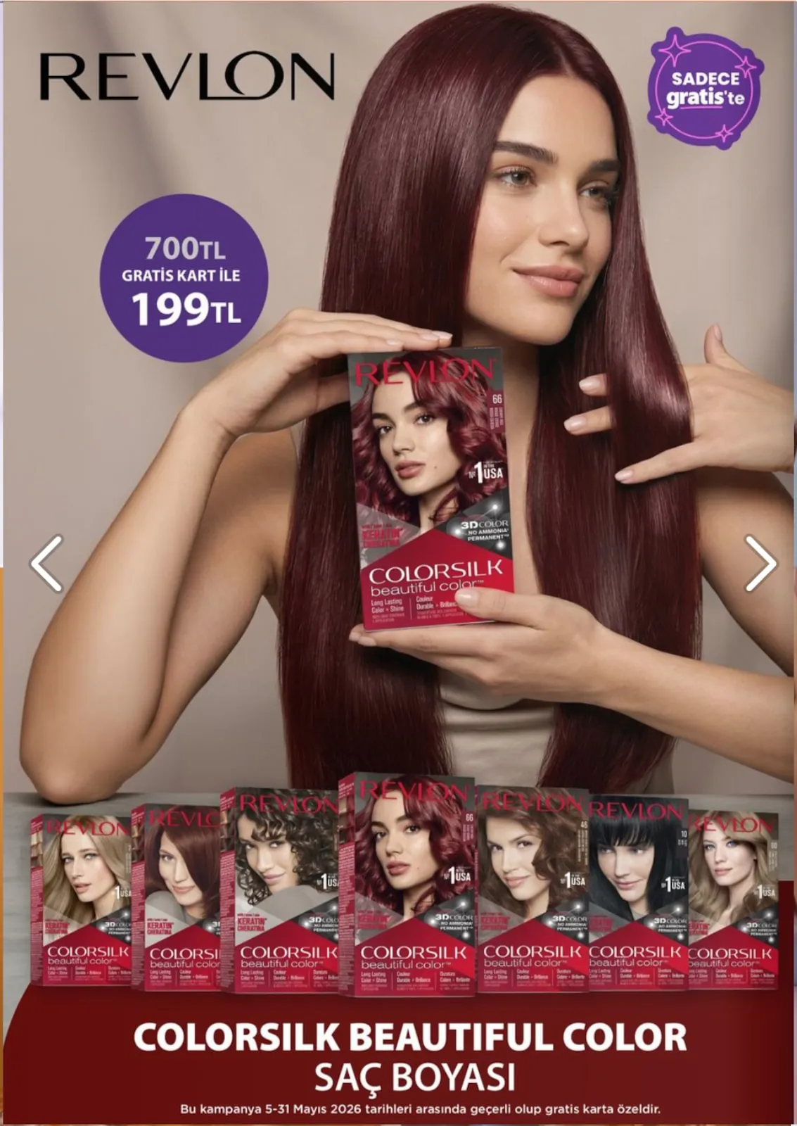 Gratis Gratis 5 Mayıs 2026 Aktüel Kataloğu sayfa 44: Revlon Colorsilk Beautiful Color Saç Boyası