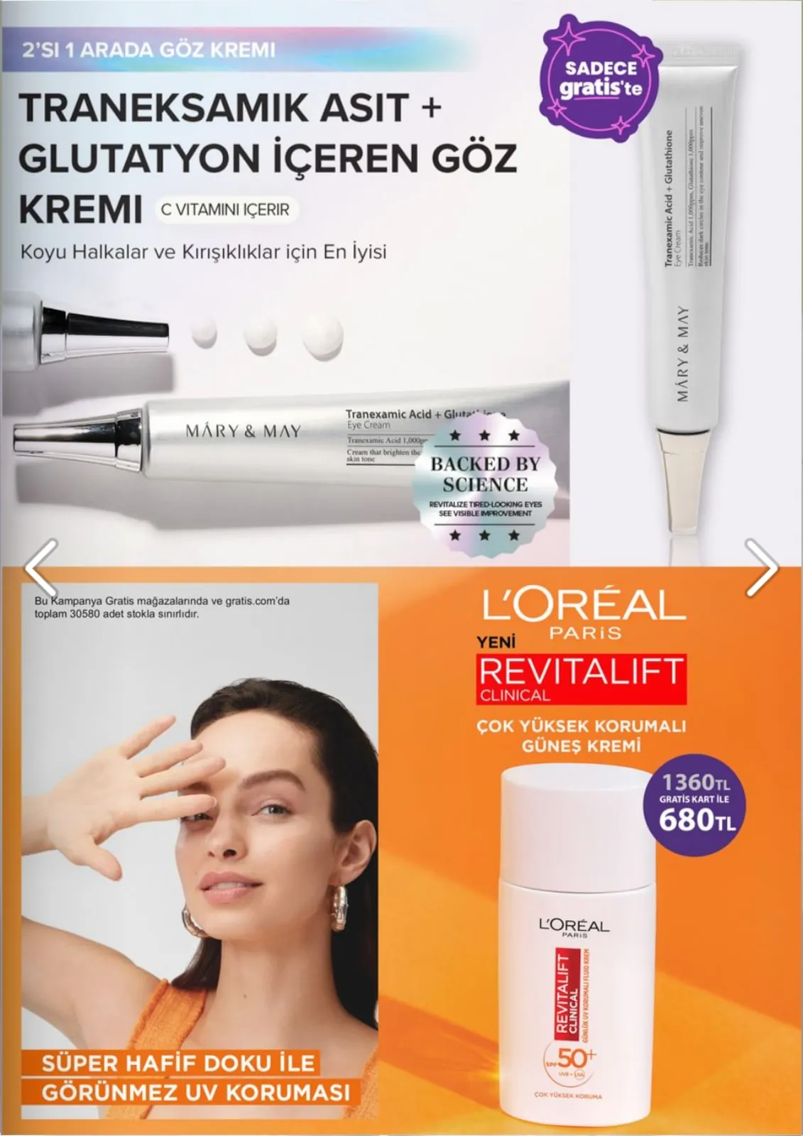 Gratis Gratis 1 Haziran 2026 Aktüel Kataloğu sayfa 37: L'Oréal Paris Revitalift Clinical Çok Yüksek Korumalı Güneş Kremi